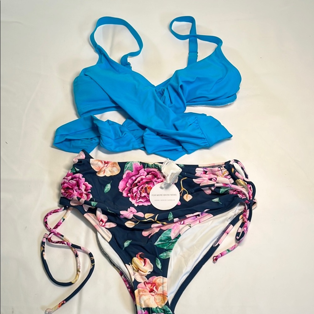 Navy and Pink Floral Bikini